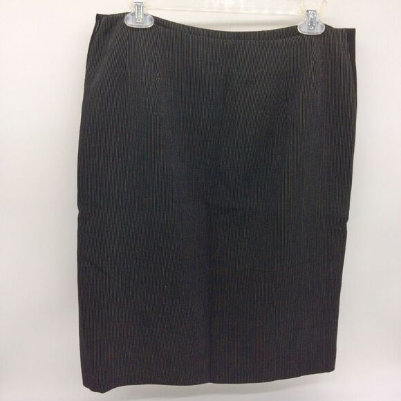Akris Pinestriped Knee Length Pencil Skirt with Solid Black Side Panels - Picture 2 of 11